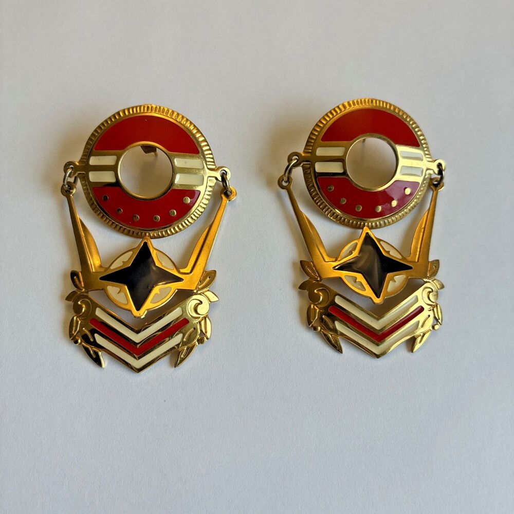 Vintage Runway Edgar Berebi Nautical Red White and Blue Dangle Earrings Signed - Picture 2 of 4